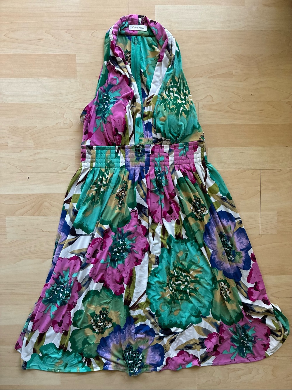 Calvin Klein Vintage Halter Sleeveless Floral A-Line Summer Dress multicolor S